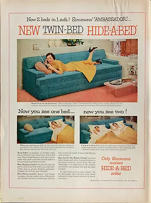 Vintage 1955 Only Simmons Makes Twin Hide-A-Bed Sofas  Print Ad Advertisement  • $6.49