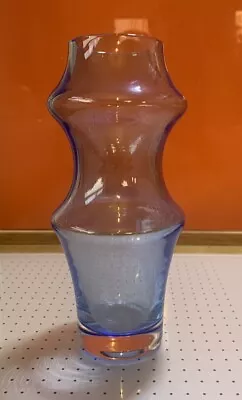 Vintage 1970s Blue Dartington Hooped Glass Vase • £12