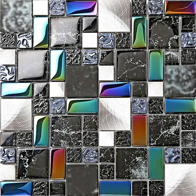 Amazing Black Tile 5 Sheets Iridescent Wall Backsplash Mosaic Art Accent Tiles • $89.54