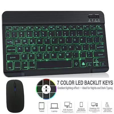 Wireless Bluetooth Backlit Keyboard& Mouse For Ipad Android Windows Tablet PC • $23.99