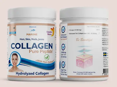 Fish Collagen Powder 10000mg Hydrolysed For Healthy Hair Skin Joints! 30 DAYS • £20.85