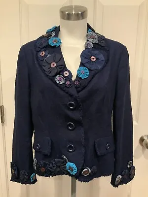 Moschino Cheap And Chic Navy Blue Knit Jacket W/ Floral Rosettes Size 14 (US) • $162