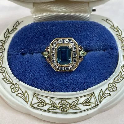 10K Yellow Peridot Diamond Pink Zircon Blue Topaz Ring Vintage Size 9 • $499