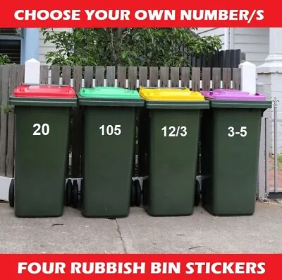 FOUR 4 Wheelie Rubbish Garbage Bin Sticker House Number Identification Decal  • $9.95