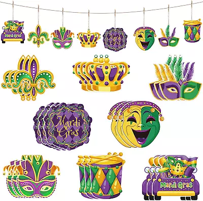 Mardi Gras Wooden Gold Green Purple Ornaments For Tree Decorations Mardi Gras Ha • $11.83