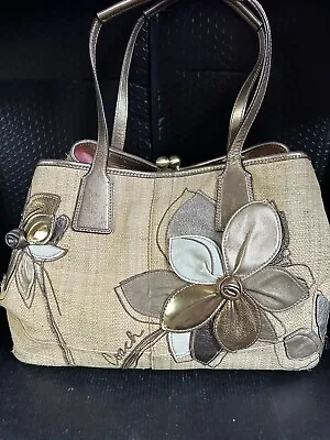 Coach Hampton 10th Anniversary Straw Tote Bag Gold/Bronze Flower MO869-13531 • $25