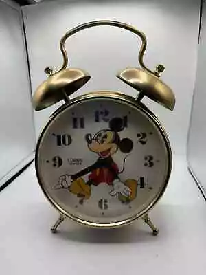 Vintage Disney Alarm Clock Lorus Quartz Mickey Mouse Silver Tone Bell (Untested) • $7.99