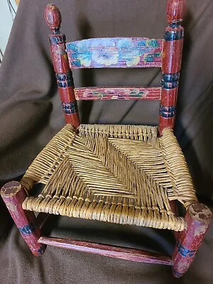 Vintage Mexican Chair Child Doll Rustic Hand Painted Mexican Folk Seat Mexico • $59.99