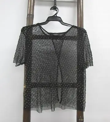 $9.99 • Buy Bershka Short Sleeve Studded Bead Fish Net Crop Top Black Ladies Size L RRP$40