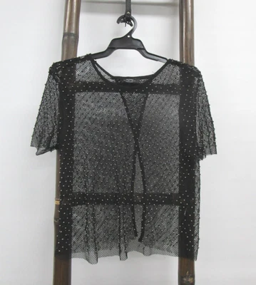 $9.99 • Buy Bershka Short Sleeve Studded Bead Fish Net Crop Top Black Ladies Size L RRP$40