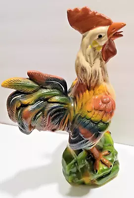 Vintage Rooster Majolica Style Ceramic Figurine 13  Multicolor Green Felt Bottom • $17