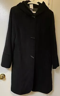 Cinzia Rocca Hooded  Black Angora/  Wool /cashgora Lined Jacket Women 14 I • $68