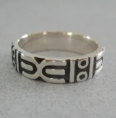 Mexico 925 Silver Taxco Oxidized Etched Aztec Mayan Design Unisex Ring Band 8.25 • $20