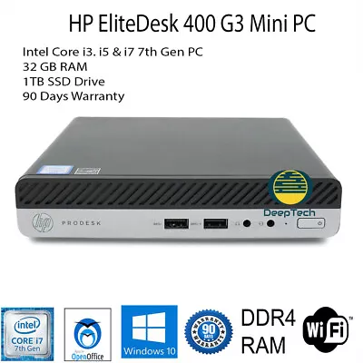 HP EliteDesk 400 G3 Mini Core I5 I7 7th Gen 32GB RAM SSD Win 10 11 Pro Desktop • £140