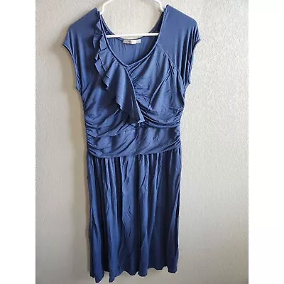 Mikarose Mika Rose Womens Sz L Midi Light Blue Draped Dress • $23