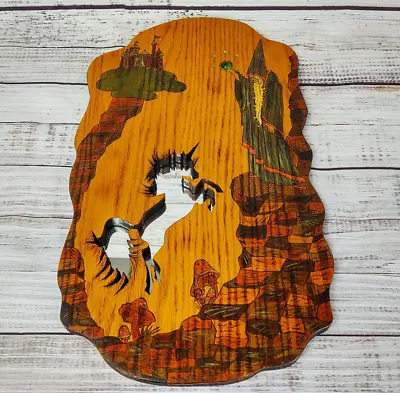 Vintage Fantasy Wooden Mirror Wall Carving / Unicorn Wizard Castle / Wall Art • $100