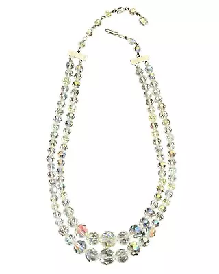 Vintage Aurora Borealis Clear Faceted Gradually Beaded Double Strand Necklace 6  • $14.87