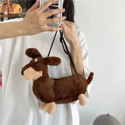 Ladies New Cartoon Dachshund Dog Shape Plush Shoulder Bag Kawaii Crossbody Bags • $14.99