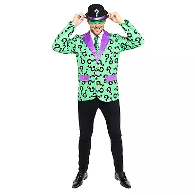 Adults The Riddler Fancy Dress Costume Superhero World Book Day Week Mens • £39.99