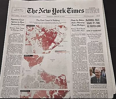 The New York Times Newspaper February 29 2024 The East Coast Is Sinking Complete • $14