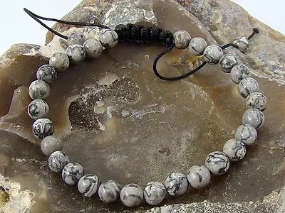 £6.99 • Buy Delicate Natural Gemstone Men's Shamballa Bracelet All 6mm MAP STONE Beads