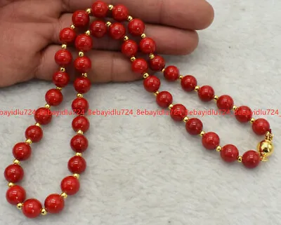 Natural 8/10/12mm South Sea Red Coral Round Gemstone Beads Necklace 18  • $4.69