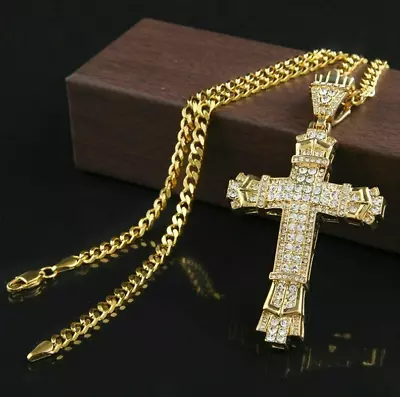 Crystal Cross Necklace Crucifix Rhinestone Big Pendant Chain Jewellery UK • £3.99