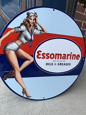 Vintage Style Esso  Marine Gasoline Oil Girl Heavy Steel Metal Quality Sign • $55