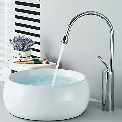 Chrome Bathroom Sink Tap Tall Vessel Basin Mixer Taps Single Lever Mono Faucet • £29.99