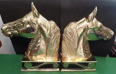 Beautiful Vintage Shiny Brass Heavy Horsehead Bookends - Va Metalcrafters 1954 • $24.99