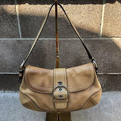 VTG COACH SOHO Saddle Purse Leather Camel Brown Shoulder Hand Bag Buckle F12301 • $49.89