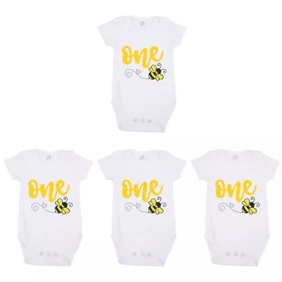  Set Of 4 1-Year-Old Birthday Short Sleeve Outfits Baby One Bodysuit • £23.57