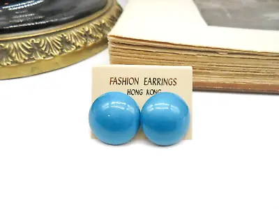 Retro 1980s Turquoise Blue Enameled Metal Dome Old Stock Earrings NN68 • $11.04