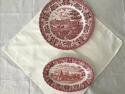 British Anchor England  OLDE COUNTRY CASTLES RED 1 Dinner Plate & 1 Small Plate • £19.46