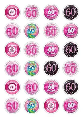 24 60th Birthday Pink  Cupcake Fairy Cake Toppers Edible Wafer Paper Decorations • £2.99