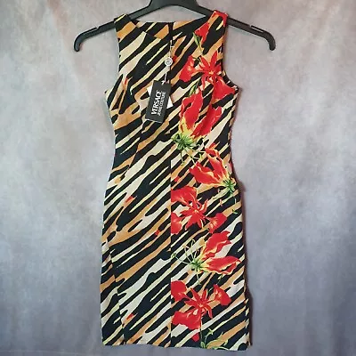 NEW Vintage 90s Versace Jeans Couture Tiger Floral Print Midi Dress Sz 28/42 • $120