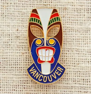 Vancouver Tiki Mask Lapel Pin Vintage Canada British Columbia Enamel Travel • $15
