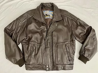 Vintage Members Only Great Horizon Express Brown Leather Bomber Jacket Sz 42 • $34.99