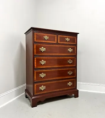 DIXIE Banded Mahogany Chippendale Chest Of Six Drawers - B • $1195