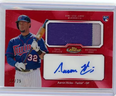 2013 Topps Finest Red Refractor Jersey Autograph #AJR-AH Aaron Hicks No 12 Of 25 • $99.99