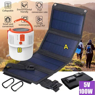 $15.98 • Buy 100W Solar Panel Kit Folding Power Bank Outdoor Camping Hiking Phone USB Charger