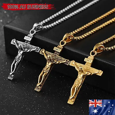 Men Stainless Steel Gold Silver Old Gold  Jesus Crucifix Pendant Chain Necklace  • $4.26