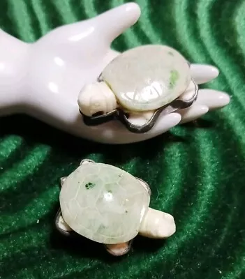 Amy Kahn Russell AKR Sterling Silver Turtle Shape Carved Jade Clip Earrings 925 • $139.36
