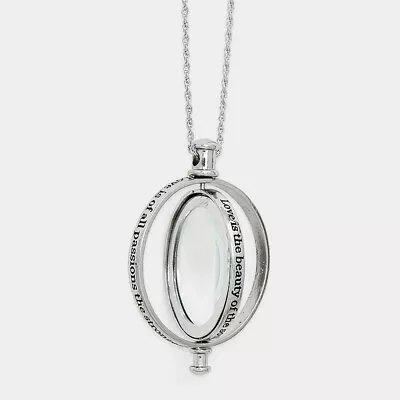 Magnifying Glass Necklace Revolving Message Love 33  Long Chain SILVER 5043 • $14.99