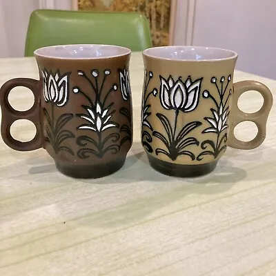 Vintage Floral Ceramic Tea Coffee Mugs Retro Flower Cups Mid Century Decor • $35