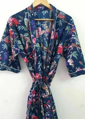 $43.99 • Buy Bird Print Indian Printed Cotton Kimono Bathrobe Tunic Summer Clothing Beach
