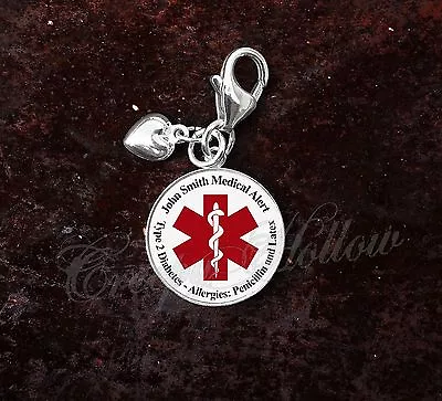 925 Sterling Silver Charm Medical Alert Your Custom Text  • $36.50