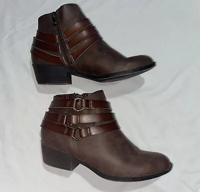 BlowFish Malibu Women's Ankle Boots Brown Leather Straps Side Zip Size 8.5 • $24.95