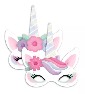 $5.40 • Buy Unicorn Birthday Party Supplies 8 X Cardboard Mask Favours Treat Loot Bags Girl