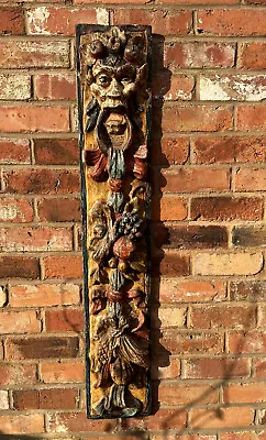 £195 • Buy Antique Handpainted Green Man Hand Carved Wooden Wall Panel, 4ft High